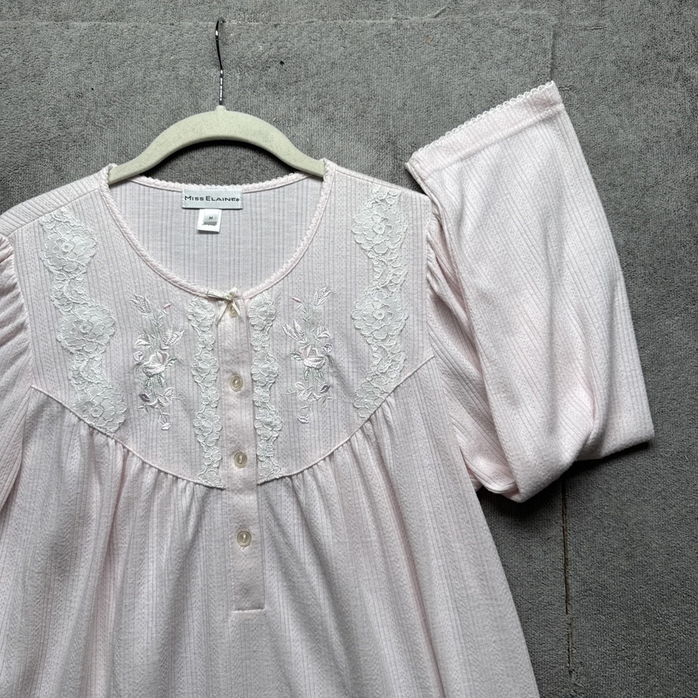 Miss Elaine Pink White Embroidered Nightgown Medium